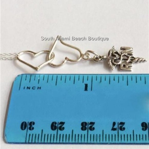 Sterling Silver Nursing RN Caduceus Necklace Heart Medical Graduation Gift 18" - Picture 9 of 9